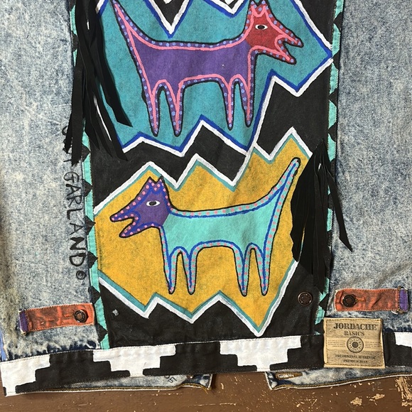 Vintage 90's hand painted jordache denim jacket southwest cow print - Picture 4 of 14